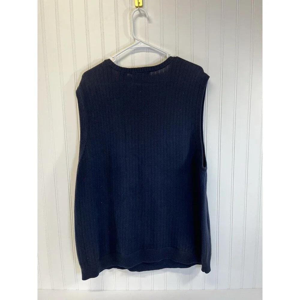 Chaps Logo Mens V Neck Sweater Vest‎ Large Navy Blue Cotton Ribbed Hem Pullover - Picture 4 of 6